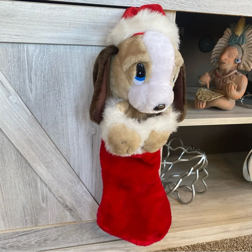 Vintage Sad Sam Dog Plush Christmas Stocking Beautiful Sweet Puppy Holiday Dog
